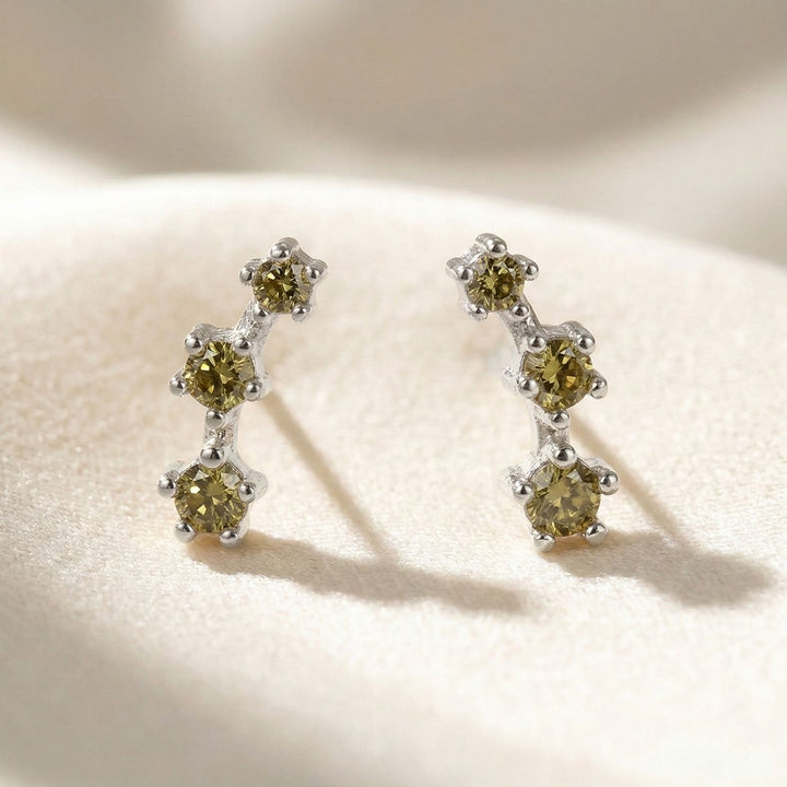 Peridot August Birthstone Climber Silver Stud Earrings