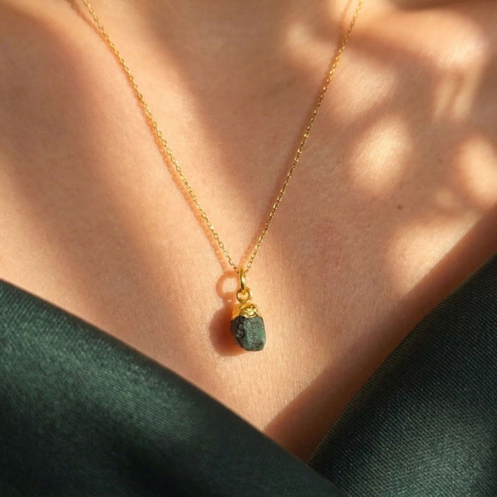 Raw Emerald Gold Plated May Birthstone Necklace