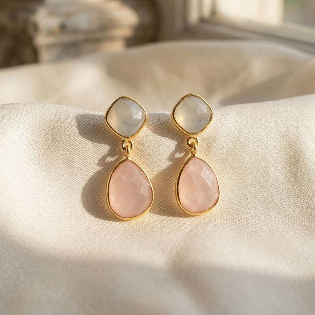 18ct Vermeil Plated Drop Gemstone Earrings