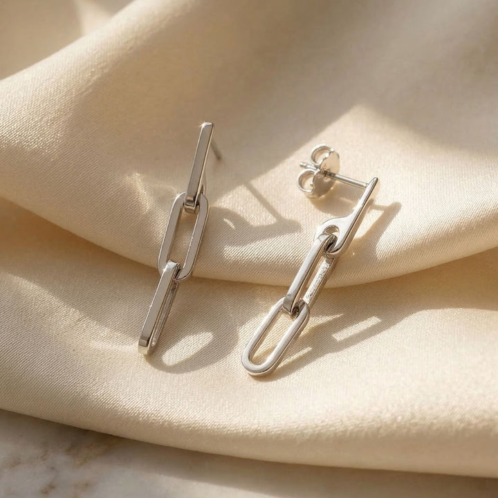 Paperclip link chain everyday drop sterling silver earrings
