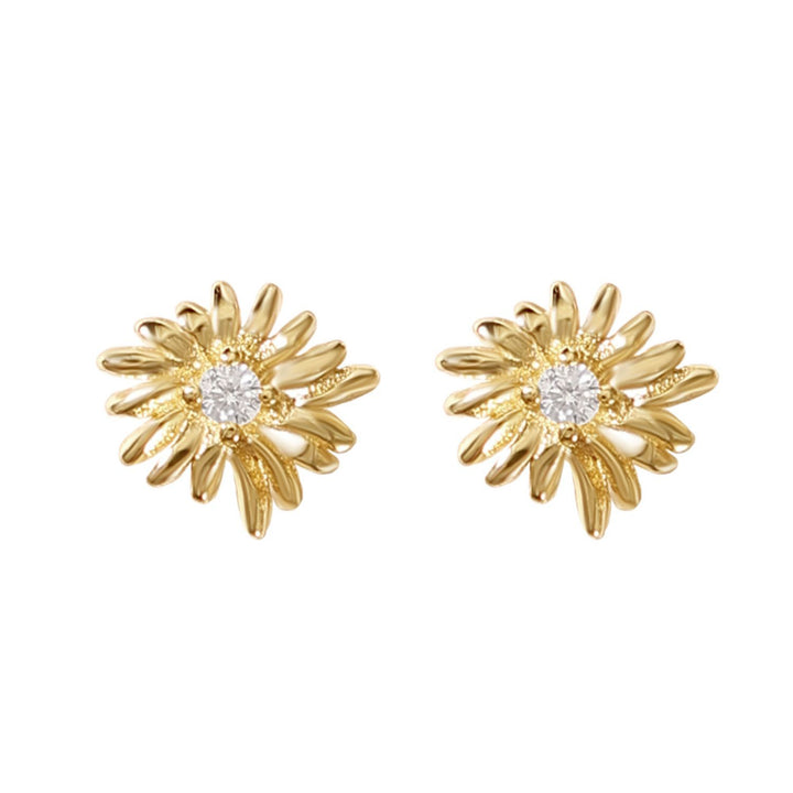 White Topaz April Birthstone Daisy Birthflower Gold Plated Stud Earrings