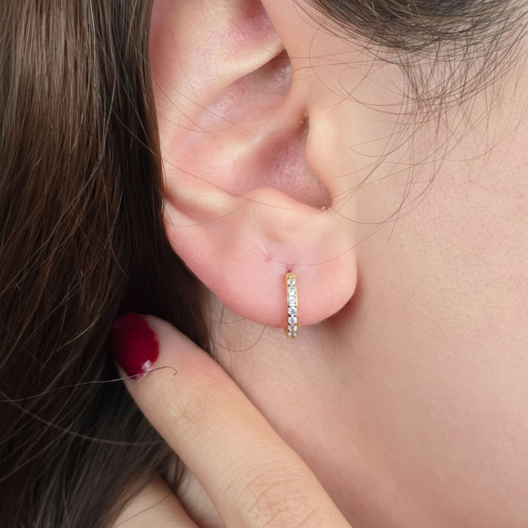 Diamond April Birthstone Crystal Small Huggie Hoop Earrings