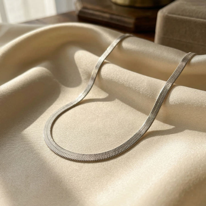 Herringbone Rhodium Filled Silver Snake Chain Necklace