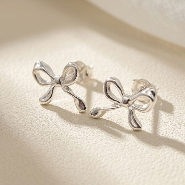 Cute Bow Tie Bowknot Silver Everyday Stud Earrings