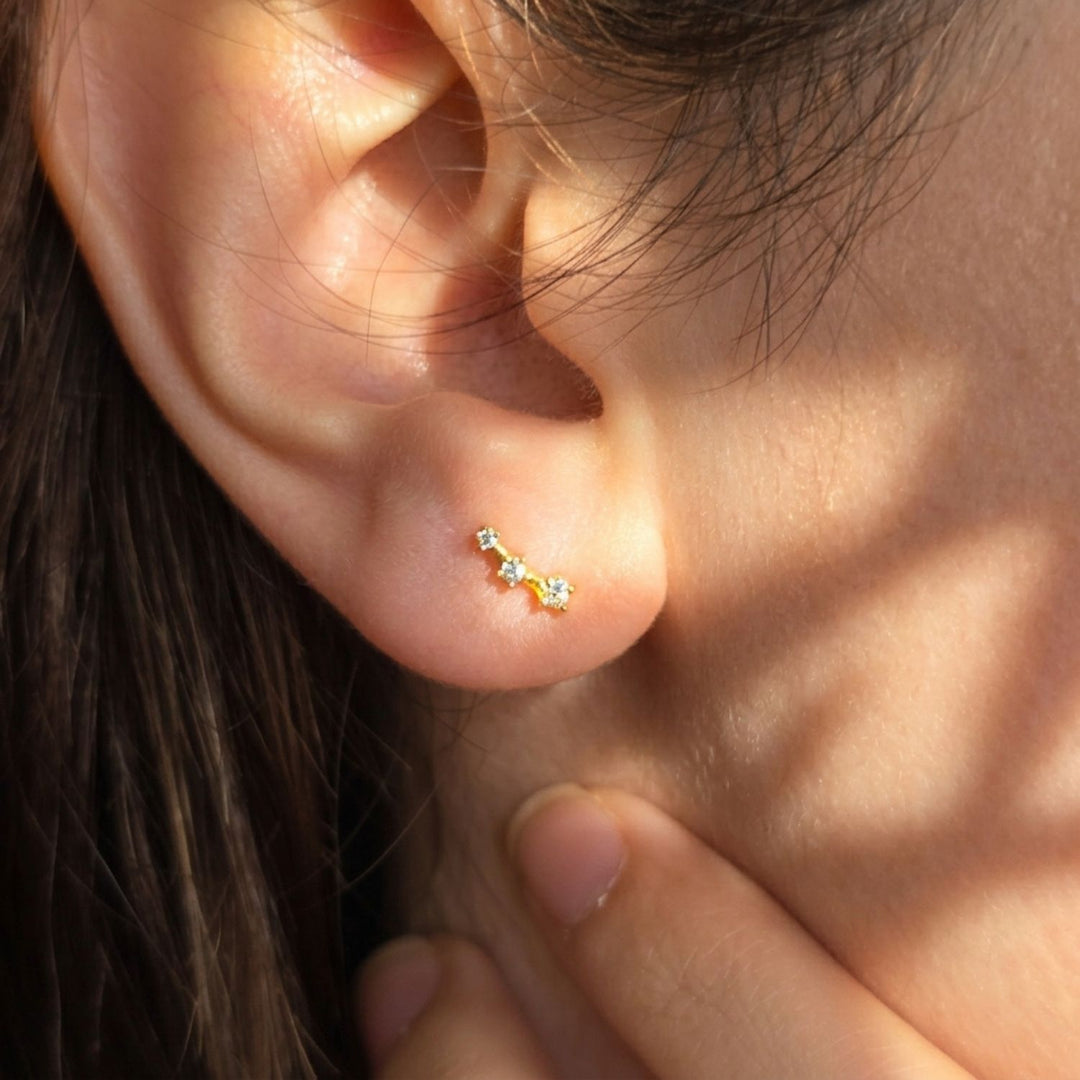 Tiny Diamond April Birthstone Climber Stud Earrings