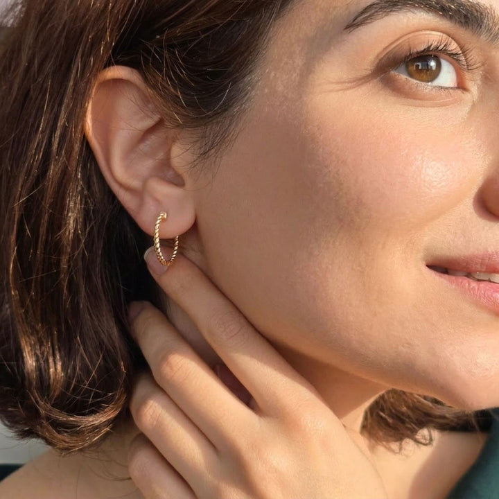 Gold Plated Thin Twisted Rope Hoop Earrings