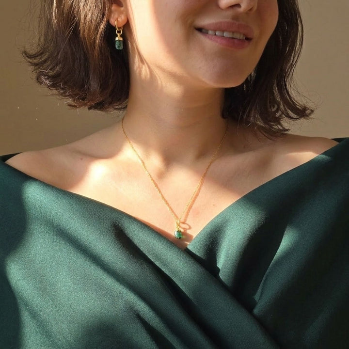 Raw Emerald Gold Plated May Birthstone Necklace