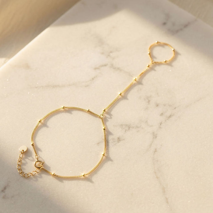Dainty Beaded Link Chain Gold Plated Bracelet And Ring