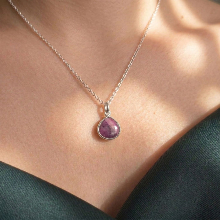 Ruby July Birthstone Sterling Silver Necklace