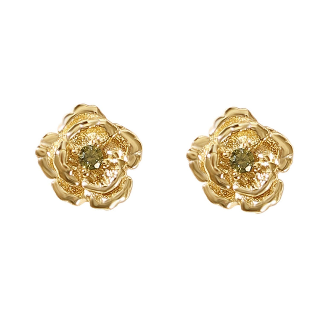 Peridot August Birthstone Poppy Birthflower Gold Plated Stud Earrings