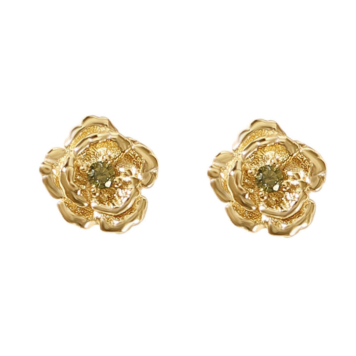 Peridot August Birthstone Poppy Birthflower Gold Plated Stud Earrings