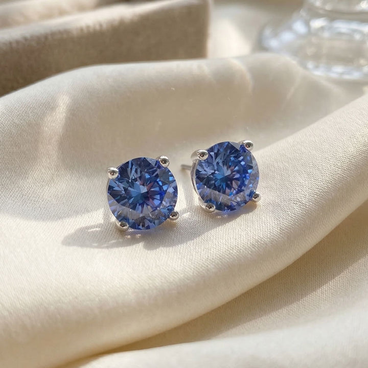 Blue Topaz Moissanite Crystal Sterling Silver Earrings