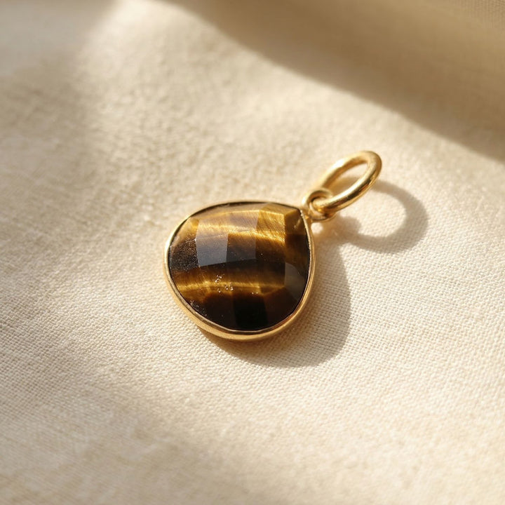 18ct Gold Plated Tiger's Eye Heart Birthstone Pendant