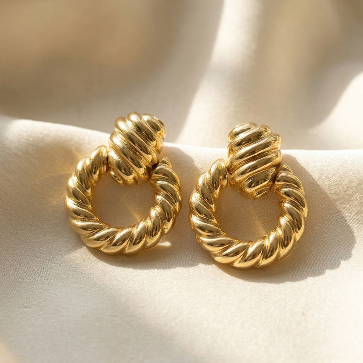 Chunky Croissant Textured Donut Dangle Gold Plated Earrings