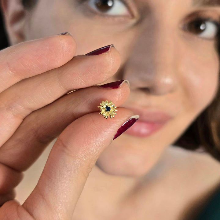 Sapphire September Birthstone Aster Birthflower Gold Plated Stud Earrings