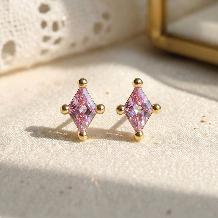 Tiny Pink Tourmaline Stud October Birthstone Earrings