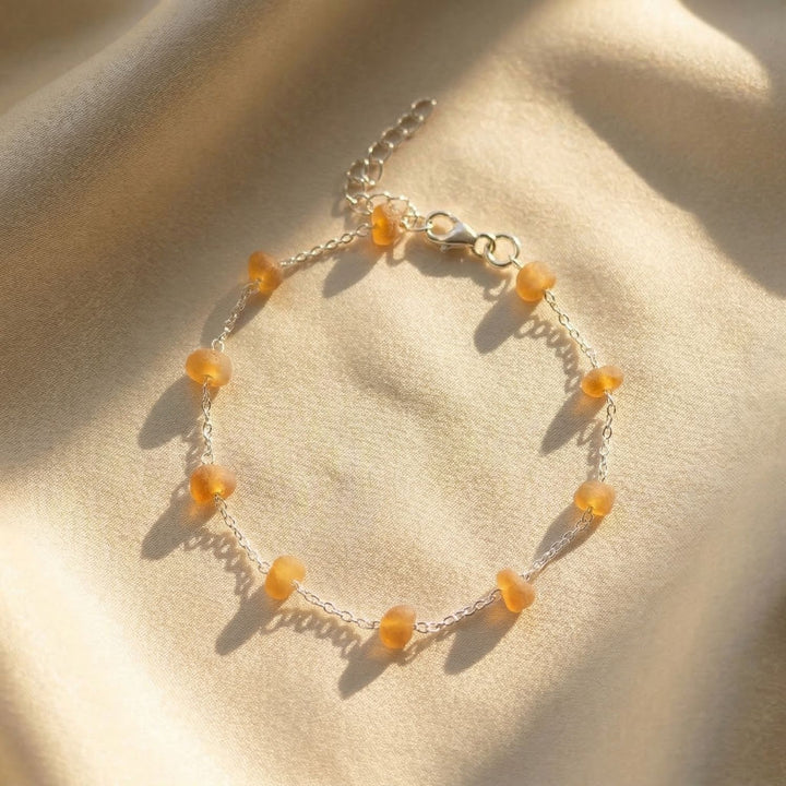 Raw Citrine Gemstone November Birthstone Sterling Silver Bracelet