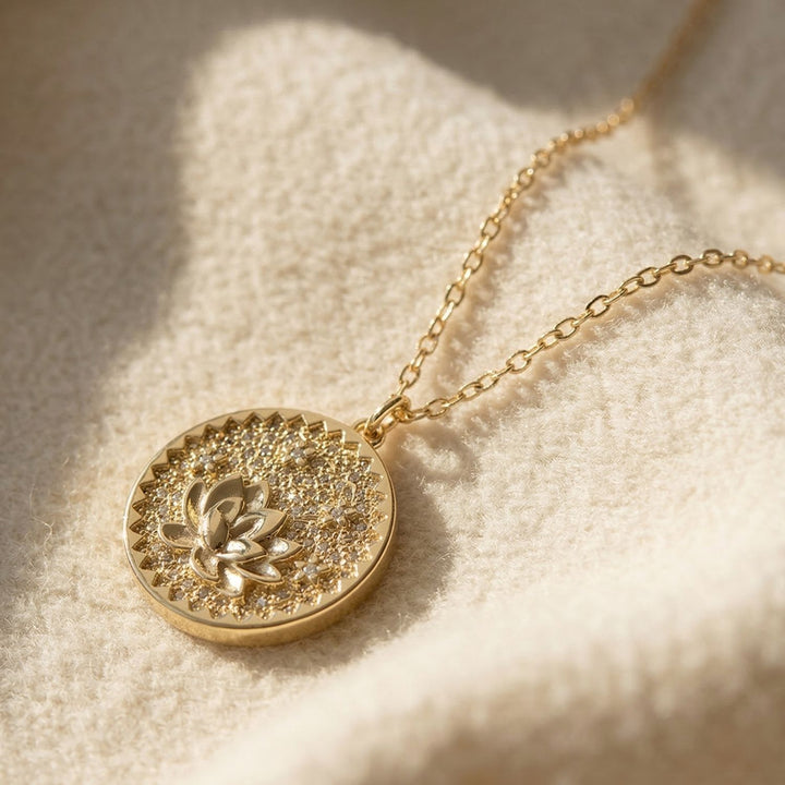 Dainty Lotus July Birth Flower Gold Plated Charm Necklace