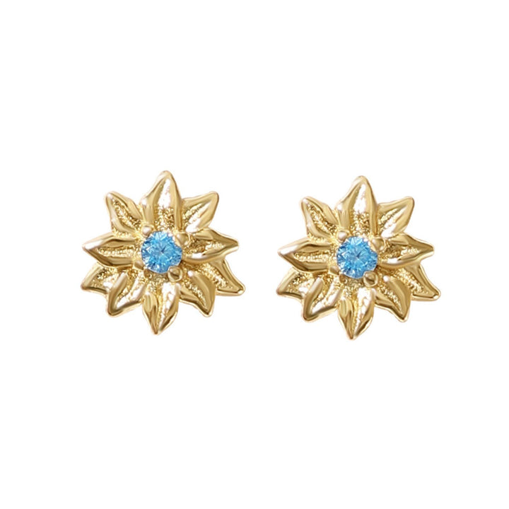 Turquoise December Birthstone Holly Birthflower Gold Plated Stud Earrings