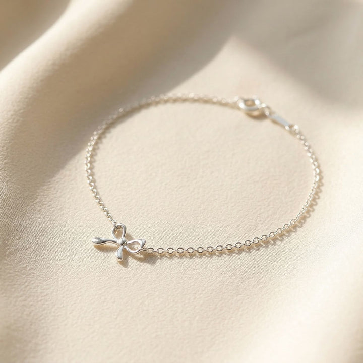 Dainty Bow Tie Bowknot Sterling Silver Charm Bracelet
