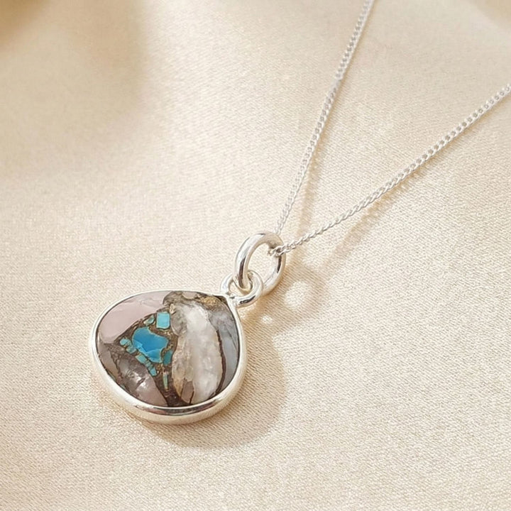 Sterling Silver Opal & Turquoise Gemstone Crystal Necklace