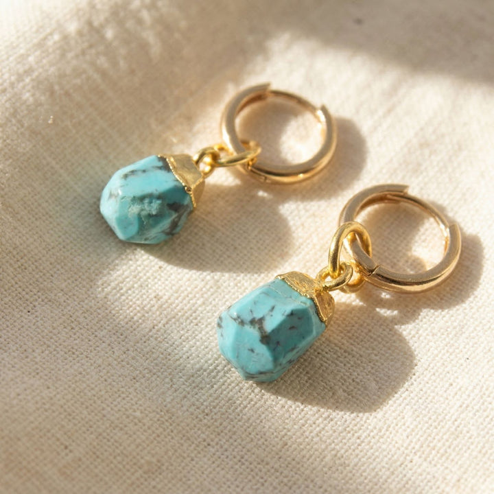 Raw Turquoise December Birthstone Gold Plated Huggies