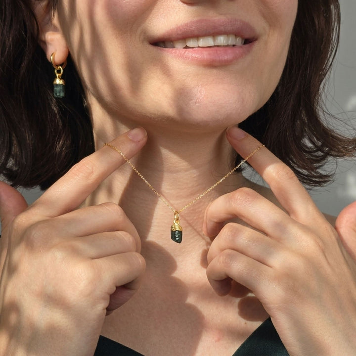 Raw Emerald Gold Plated May Birthstone Necklace