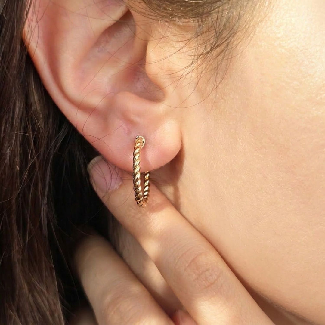 Gold Plated Thin Twisted Rope Hoop Earrings