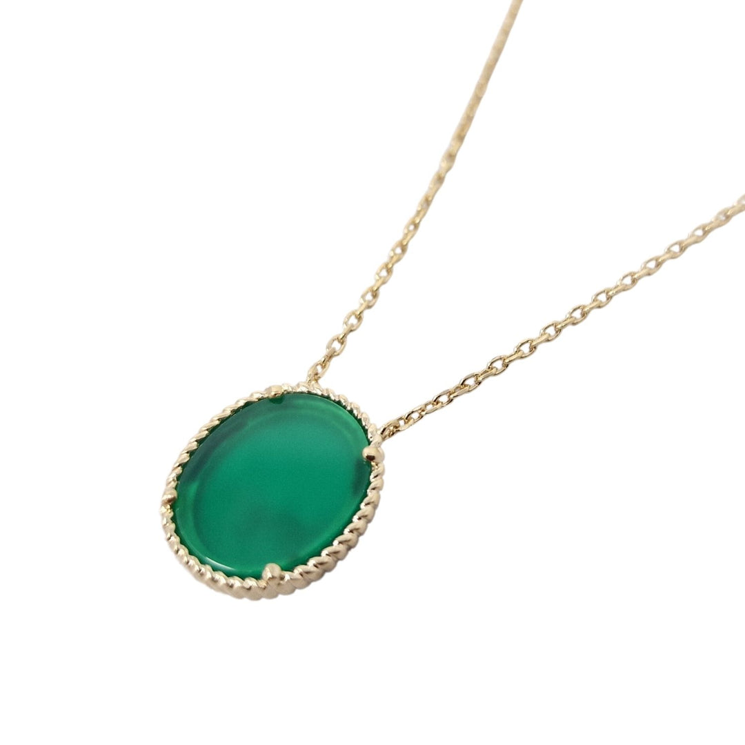 18ct Gold Vermeil Plated Oval Green Onyx Necklace