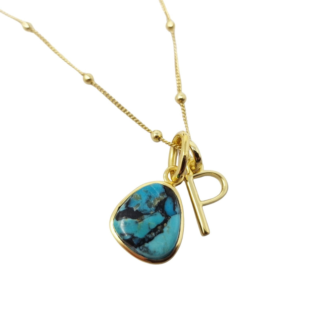 18ct Gold Vermeil Plated Turquoise Initial Necklace