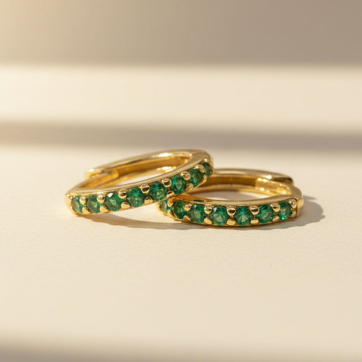 Emerald May Birthstone Small Huggie Hoop Earrings