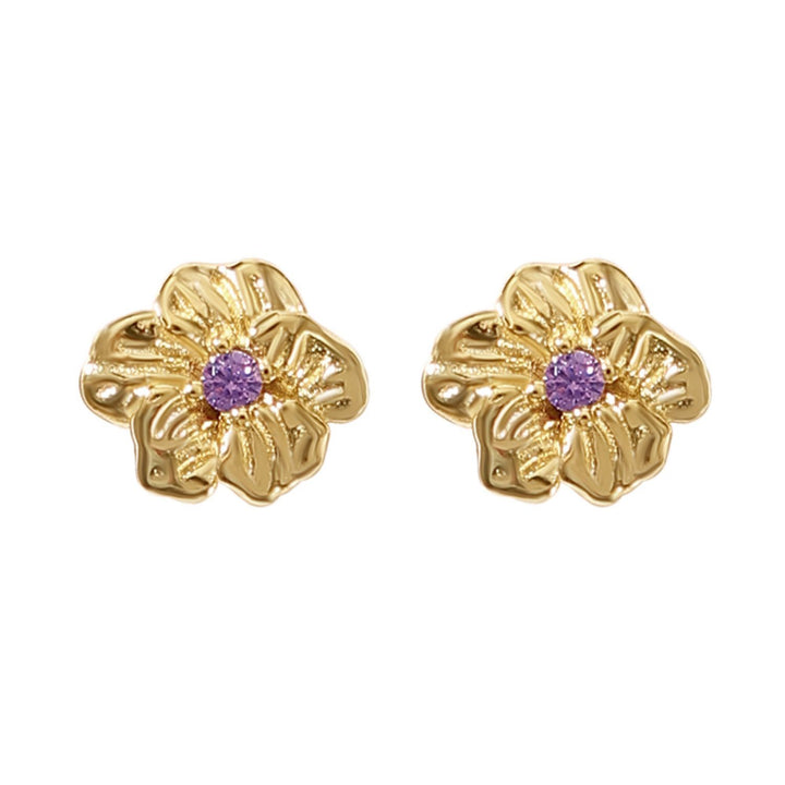 Amethyst February Birthstone Violet Birthflower Gold Plated Stud Earrings