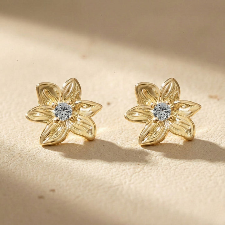 Aquamarine March Birthstone Daffodil Birthflower Gold Plated Stud Earrings