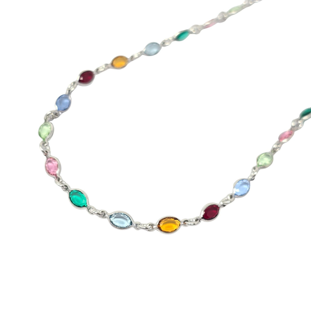 Colourful Multi Gemstone Sterling Silver Chain Necklace