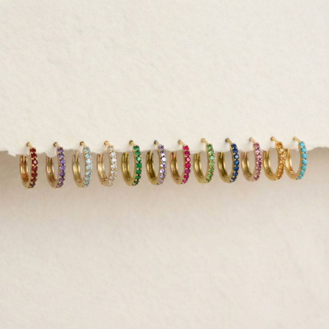 Birthstone Small Huggie Hoop Earrings In Gold Or Silver