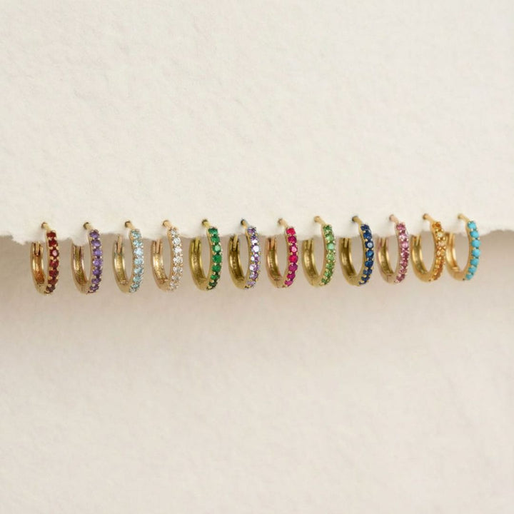 Birthstone Small Huggie Hoop Earrings In Gold Or Silver