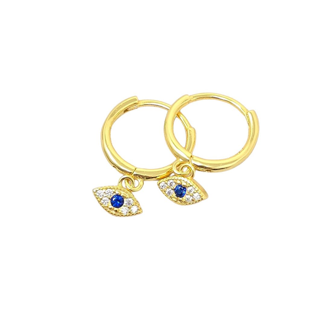 Minimalist Small Evil Eye Charm Dainty Hoop Gold Plated Earrings