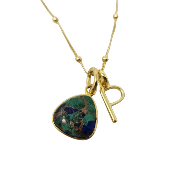 18ct Gold Vermeil Azurite & Malachite Initial Necklace