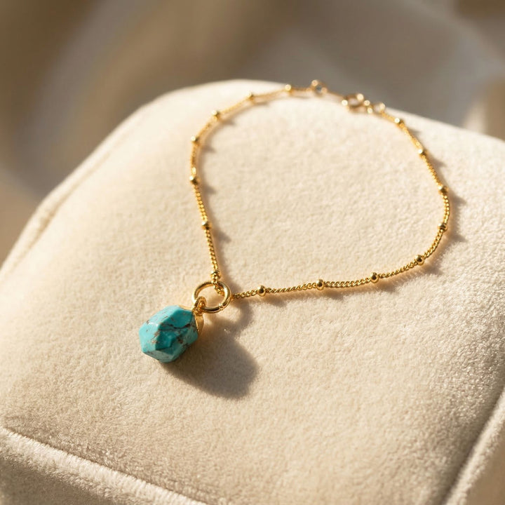 Raw Turquoise December Birthstone Satellite Bracelet