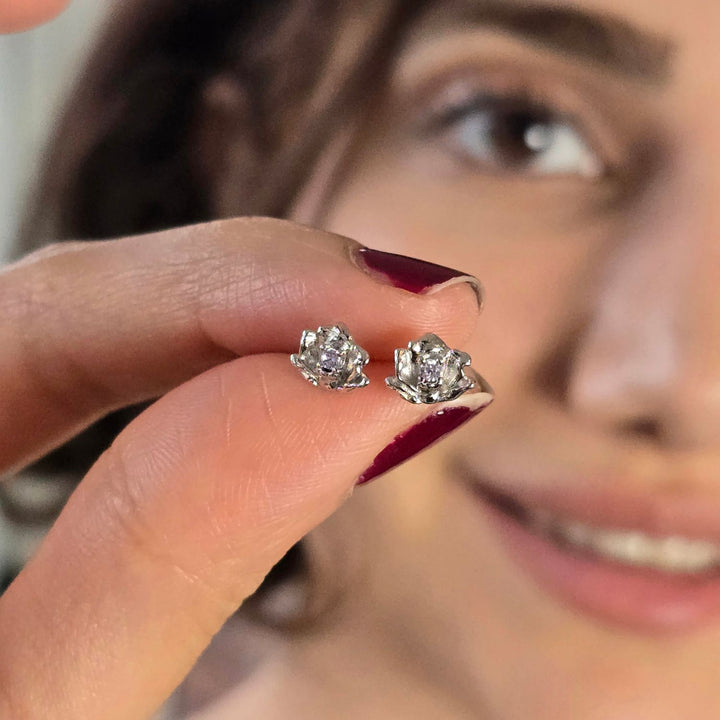 Alexandrite June Birthstone Rose Birthflower Sterling Silver Stud Earrings