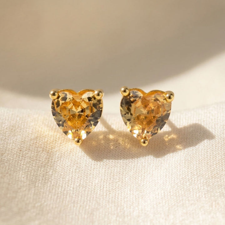 Citrine Heart November Birthstone Stud Earrings
