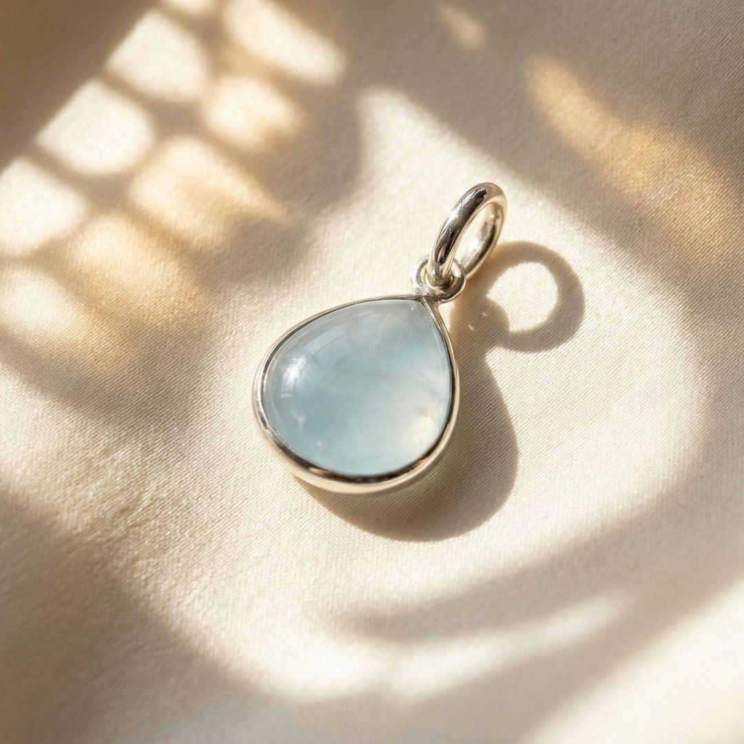Aquamarine March Birthstone Bezel Sterling Silver Pendant