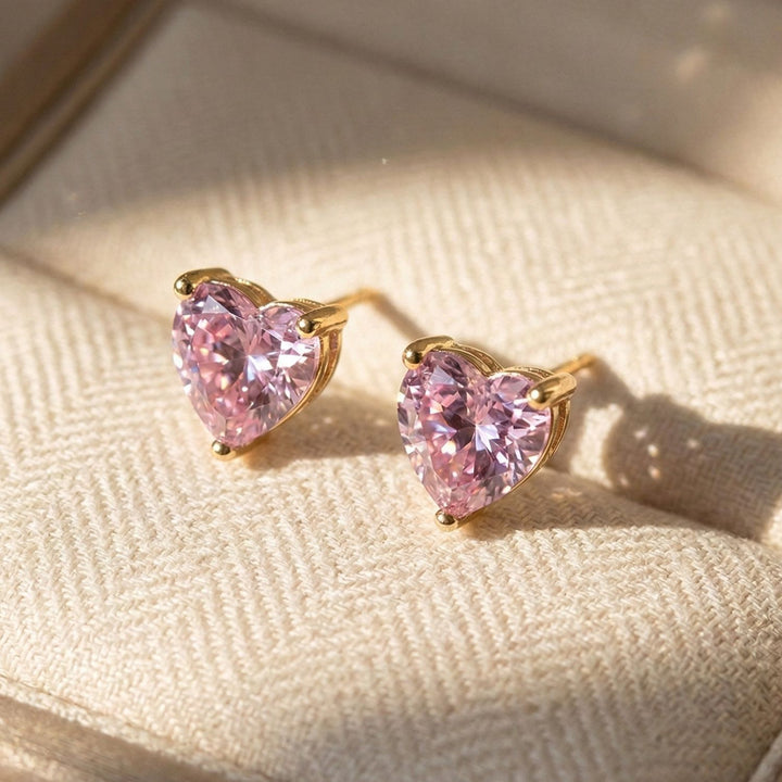Pink Tourmaline Heart October Birthstone Stud Earrings