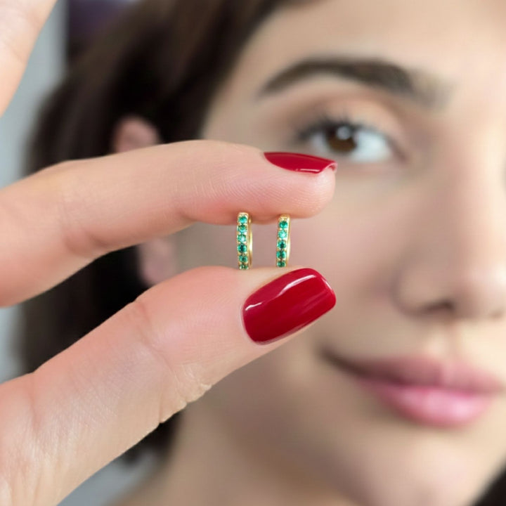 Emerald May Birthstone Small Huggie Hoop Earrings