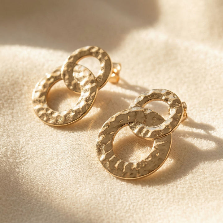 18ct Gold Plated Double Hoop Drop Earrings