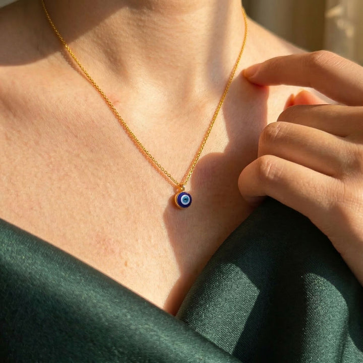 Turkish Evil Eye Gold Plated Pendant Charm Necklace