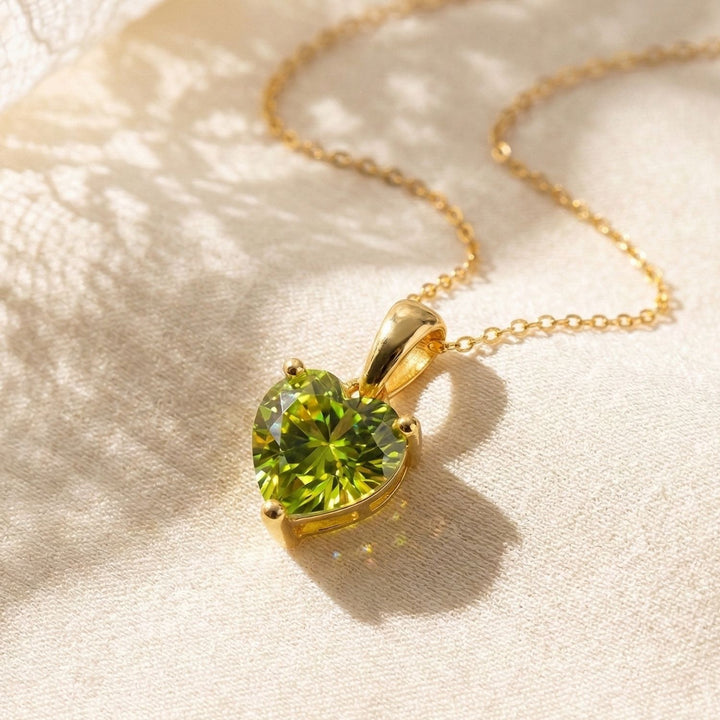 Peridot August Birthstone Love Heart Pendant Necklace