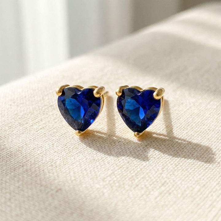 Sapphire Heart September Birthstone Stud Earrings