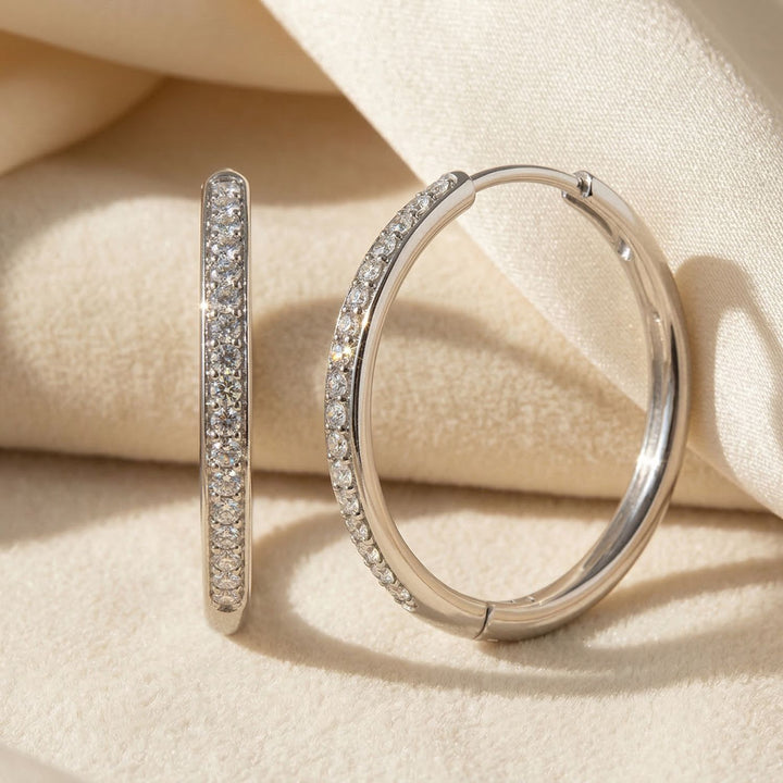 Round Hoop 20mm  Silver Earrings With Certified Austrian Crystals