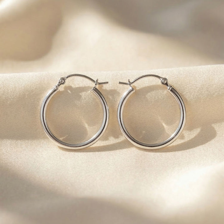 Sterling Silver 20mm Sleeper Creole-Hinged Hoop Earrings